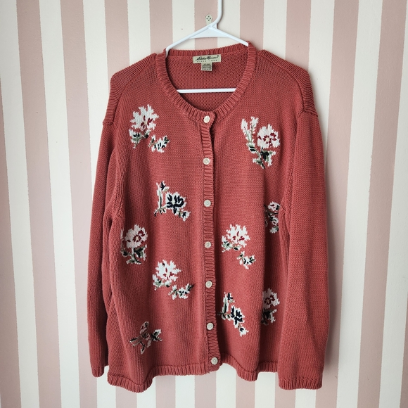 Eddie Bauer Coral Floral Knit Cardigan - Picture 1 of 12